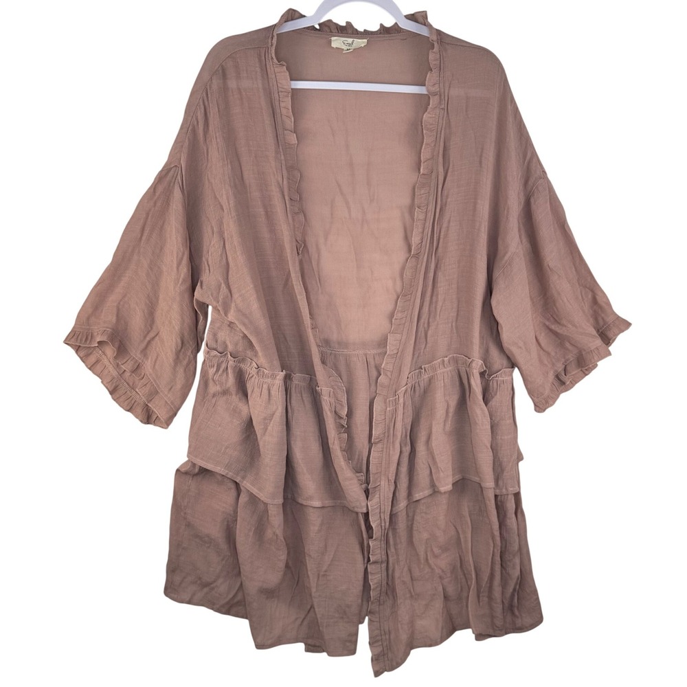 Easel Los Angeles Dusty Rose Ruffle Tiered Open Front Kimono Cardigan Medium